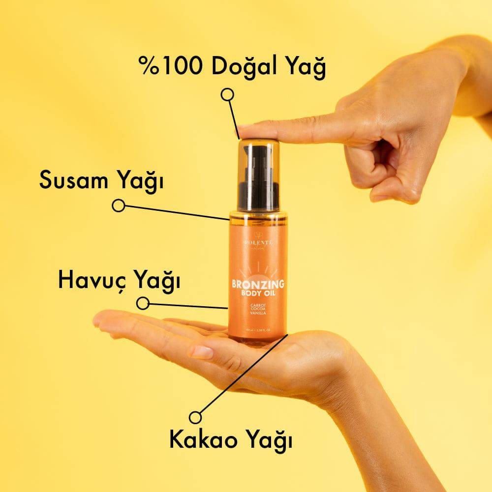 Bronzlaştırıcı Vücut Yağı kutu ambalajı — Polente Natural yaz bakım serisi