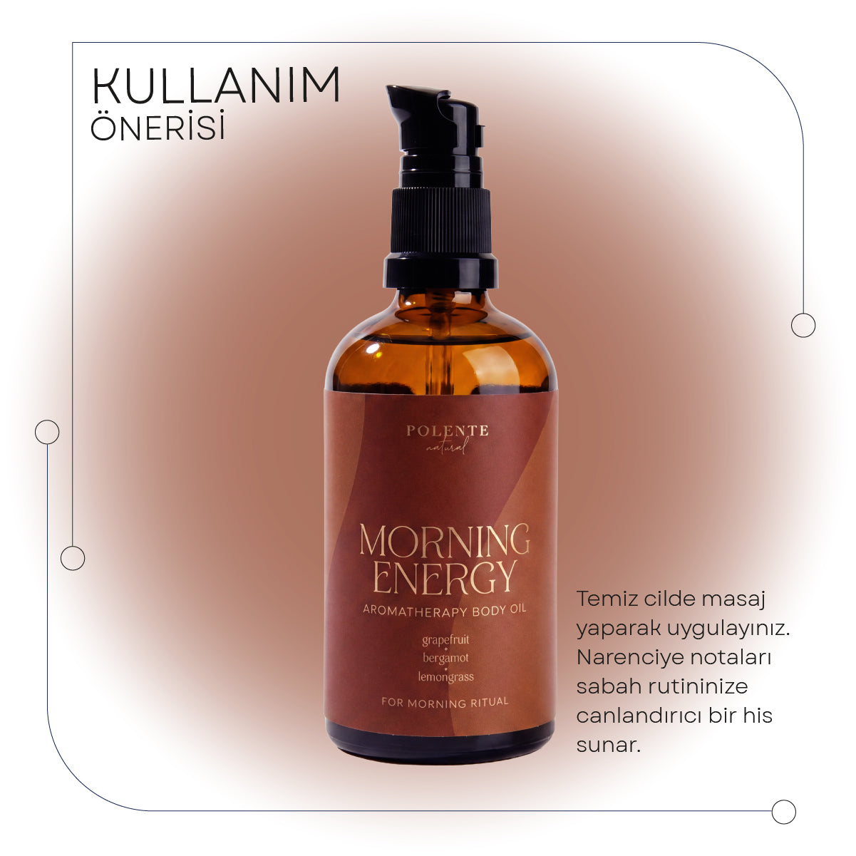 Morning Energy damlalık ve şişe kompozisyonu — duş sonrası enerji için hafif dokulu bakım