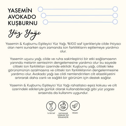 Yasemin &amp; Kuşburnu Eşitleyici Yüz Yağı (30 ml)