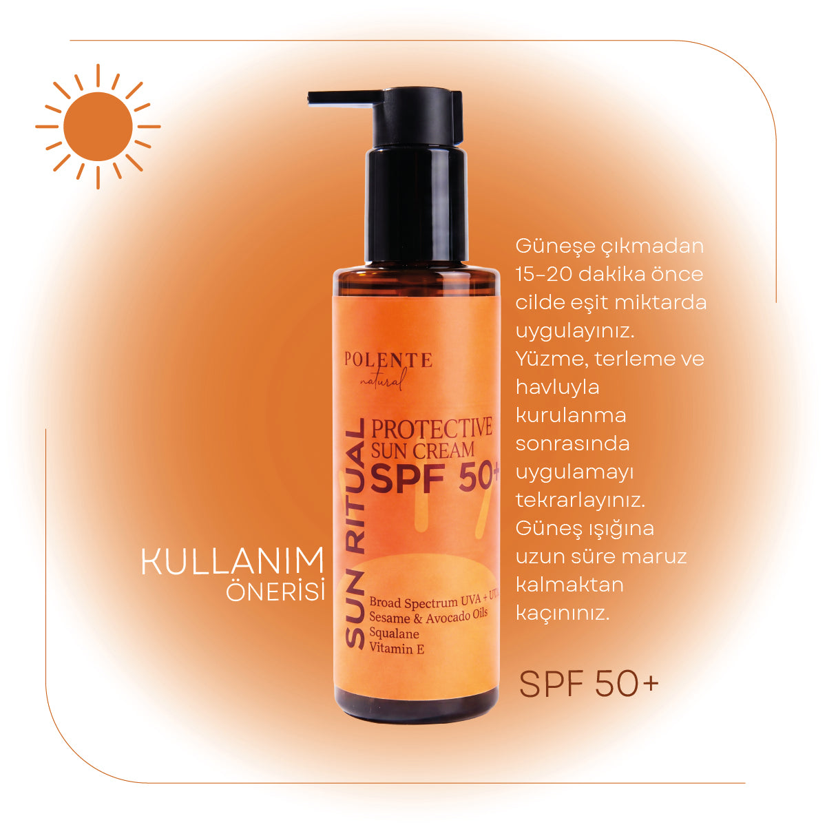 Polente Natural SPF 50+ Protective Sun Cream - SPF 50+ Güneş Koruyucu Krem (200 ml)